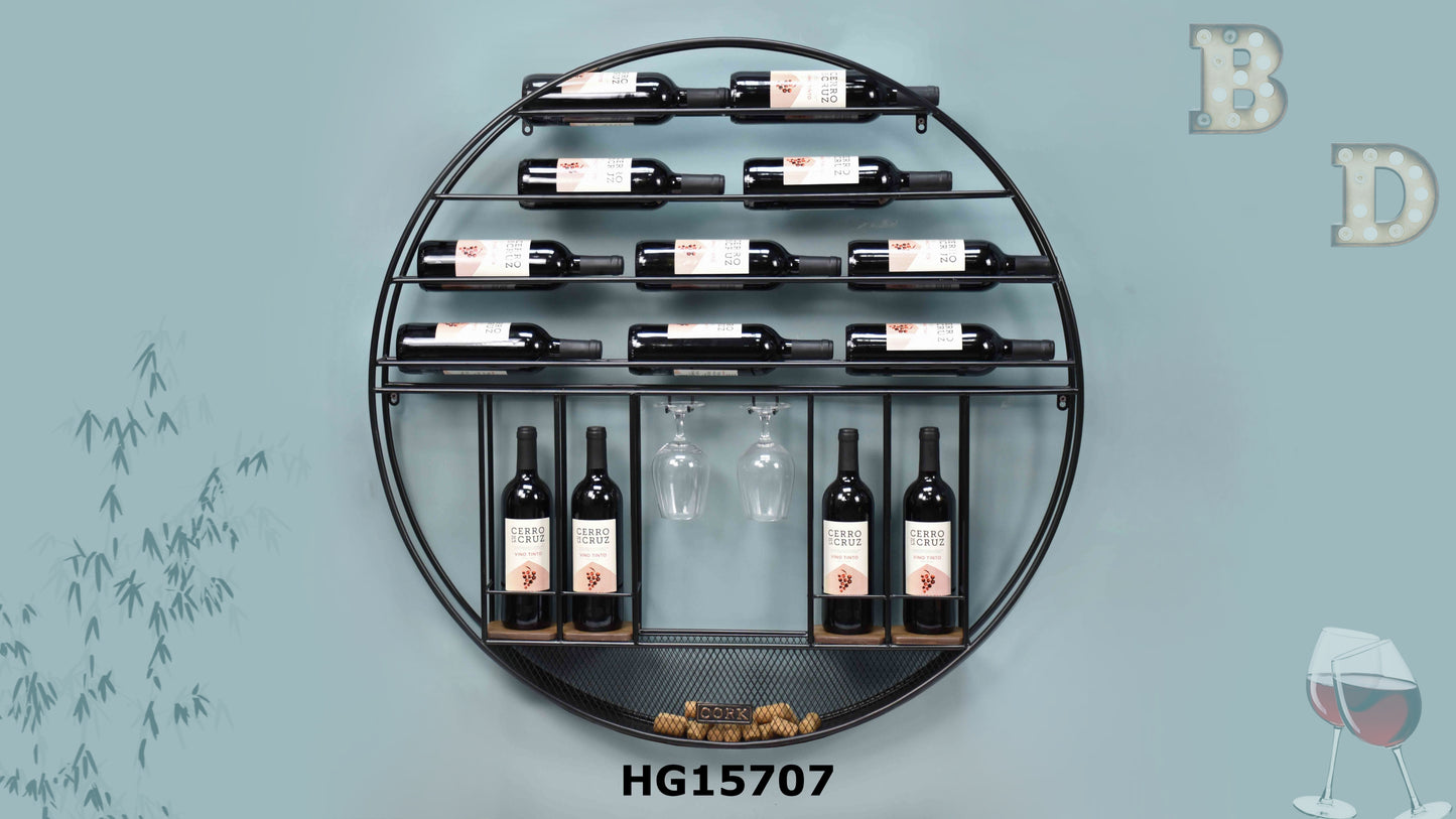 ROUND WALL HANGING WINE RACK 14 BOTTLES