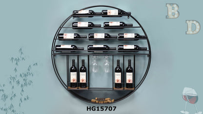 ROUND WALL HANGING WINE RACK 14 BOTTLES