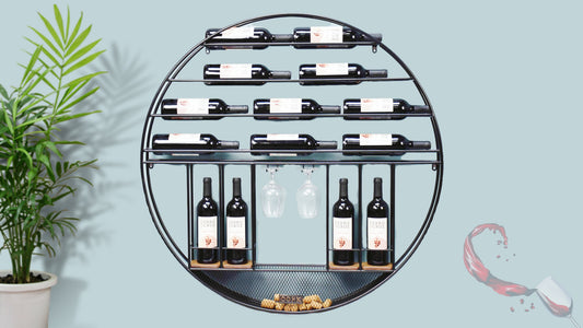 ROUND WALL HANGING WINE RACK 14 BOTTLES