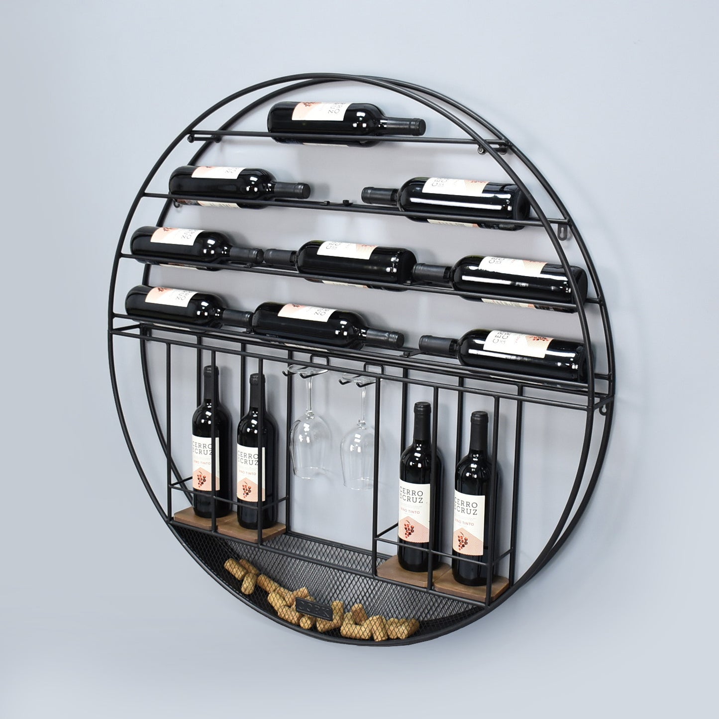 DIY ROUND WALL HANGING WINE RACK 14 BOTTLES