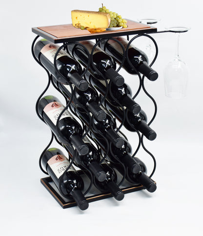 STANDING IRON & MDF WINE RACK 13 BOTTLES